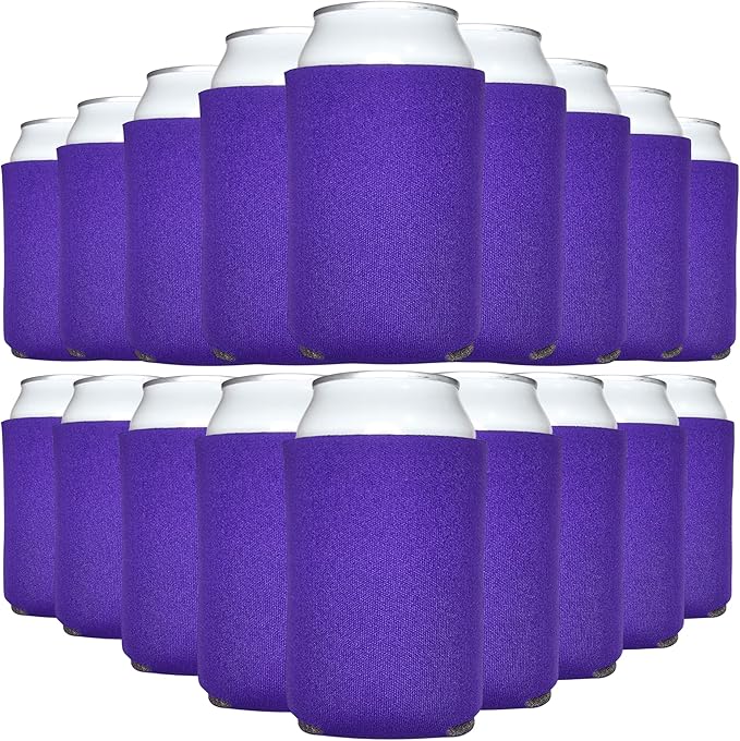 TahoeBay Bulk Blank Beer Can Cooler Sleeves (50-Pack) Sublimation Blanks for Vinyl Plain Soft Foam Can Sleeves Coolers for Soda Cans & Bottles Black, White, Assorted Solid Color (Purple)