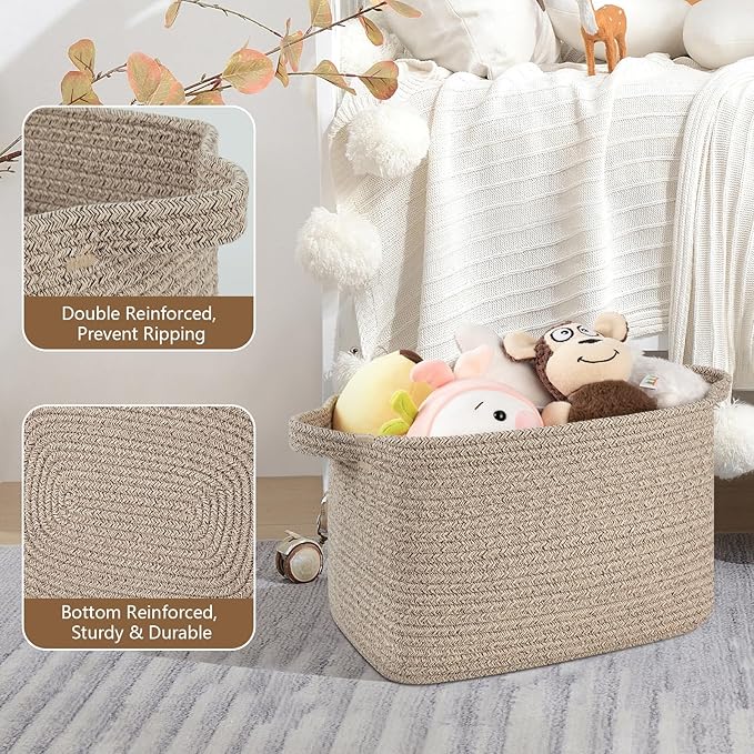 OIASKET Storage Basket for Organizing, Woven Baskets for Storage, Rectangle Decorative Baskets for Shleves, Closet, Toys, Books, Nursery Organizer Bins - Pack of 3 (Brown, 13"x9.85"x8.7")