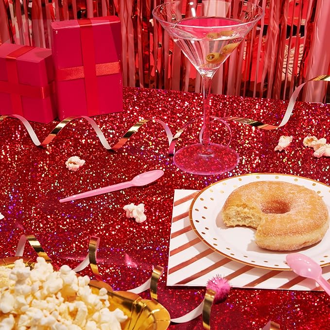 2 pcs Christmas Table Cloth 40" x 108" Red and Green Holographic Laser Tablecloth Iridescence Shining Plastic Disposable Party Table Decoration For Holiday Event Birthday Party Decor Supplies