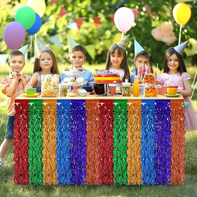 Cinco De Mayo Decorations, 2 Pack Fiesta Table Skirts Supplies for Fiesta Party Decorations, Mexican Theme Metallic Wavy Tinsel Foil Fringe Table Skirts for Photo Booth Props Birthday Table Decor