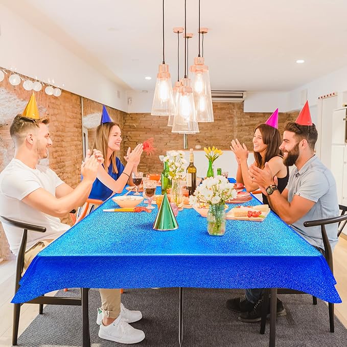 Royal Blue & Silver Holographic Party Tablecloth 40" x 108" Iridescence Plastic Table Cloth Blue White Table Covers for Graduation 4th of July Princess Birthday Winter Christmas Party Decoration