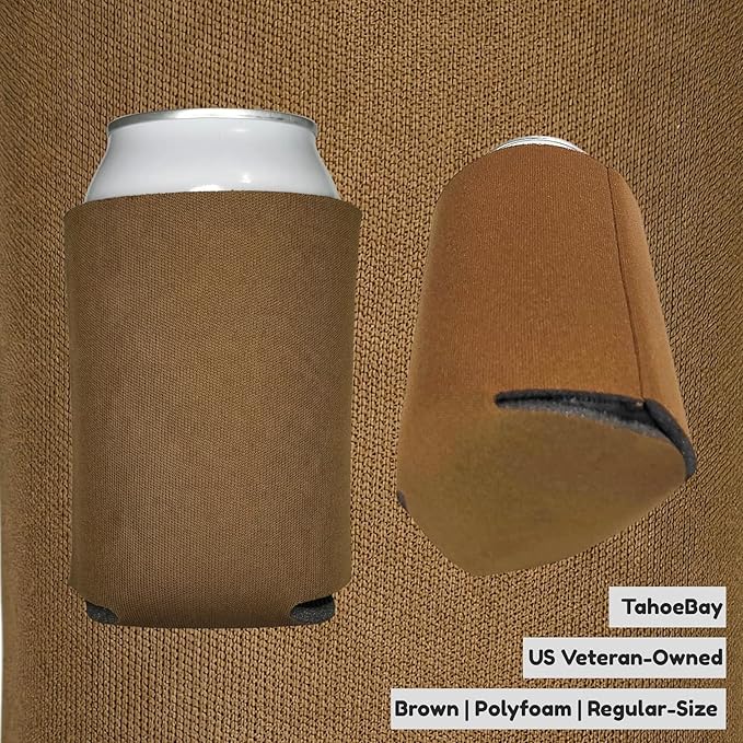 TahoeBay Bulk Blank Beer Can Cooler Sleeves (50-Pack) Sublimation Blanks for Vinyl Plain Soft Foam Can Sleeves Coolers for Soda Cans & Bottles Black, White, Assorted Solid Color (Brown)