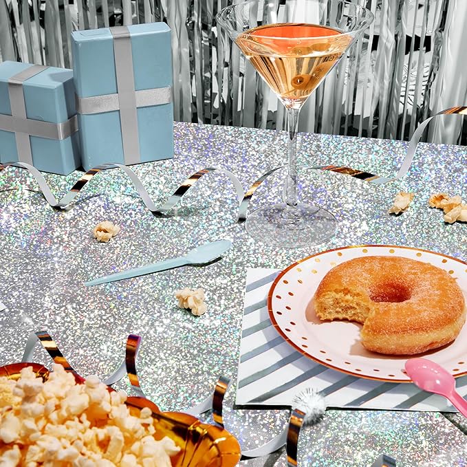 Red & Silver Carnival Laser Tablecloth 40" x 108" Shining Christmas Holiday Holographic Table Cloth Birthday Graduation Party Table Cover Plastic Foil Party Supplies For Anniversary Baby Shower