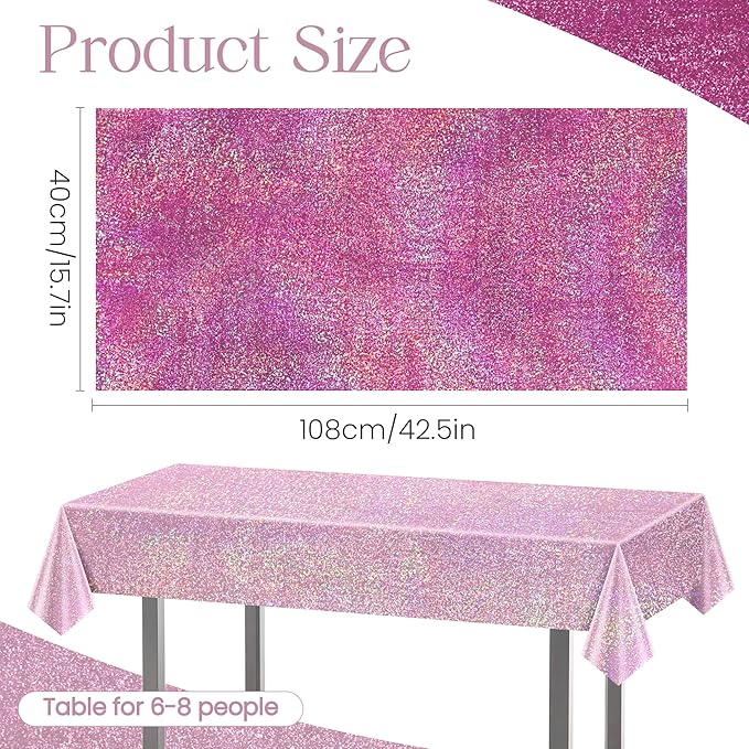 Just Shimmer Pink & PalePink Holographic Tablecloth 40" x 108" Hot Pink Party Decoration Birthday Party Table Decor Iridescence Plastic Table Cloth for Baby Shower Bachelorette Party Supplies
