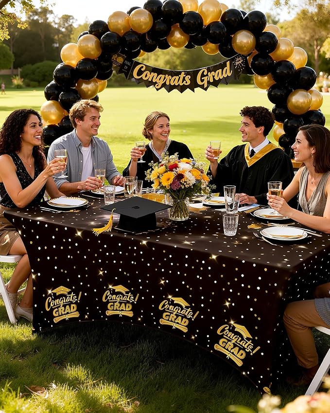 Pureegg Graduation Decorations 2026 Spandex Tablecloth 6ft - 2 Pack, Class of 2026 Black Fitted Stretch Rectangle Table Cover, Wrinkle-Free Tight Tablecloth for Graduation Party, Banquet