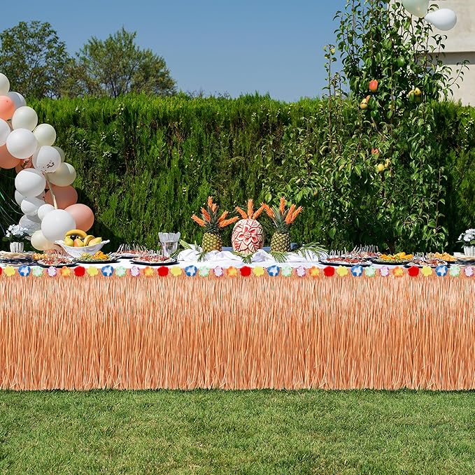 Luau Party Decorations, 1PCS Yellow Hawaiian Table Skirt Party Decorations, Flower 108 X 29.5" Grass Table Skirts Luau Party Favors, Luau Table Skirt for Summer Tropical Hula Parties Decor Accessories