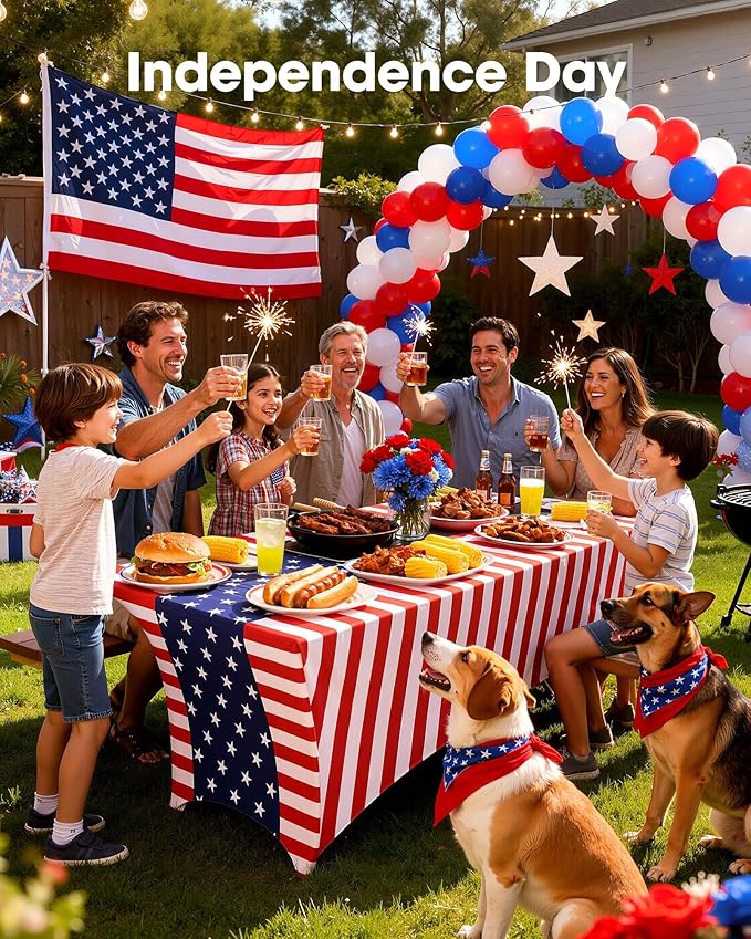 Pureegg 4th of July USA 250th Anniversary Spandex Tablecloth 6ft - 2 Pack, Patriotic American Flag Fitted Stretch Table Cover for 6 ft Rectangle Table, Tablecloth for Independence Day Party