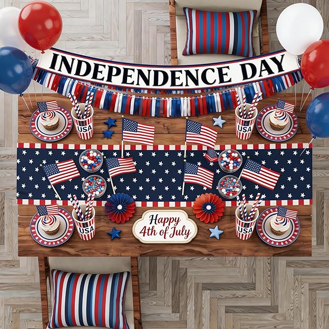 4th of July Decorations, Patriotic USA Stars Table Runner for 250 Anniversary USA Merchandise | Memorial Day Decorations - Fourth of July Accessories Decor for Home Party Supplies Outdoor Indoor