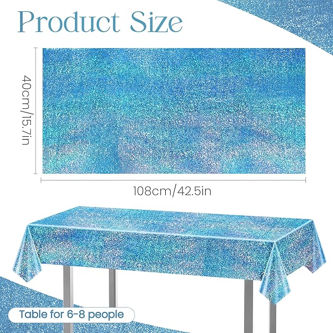 Just Shimmer Light Blue Holographic Tablecloth 40" x 108" Hot Pink Party Decoration Valentine's Day Birthday Party Table Decor Iridescence Plastic Table Cloth for Baby Shower Bachelorette Supplies