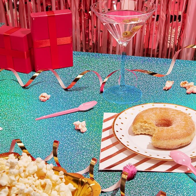 Pink & Purple & Blue & Black Holographic Tablecloth, 40" x 108", Valentine's Day & Birthday Party Decor, Iridescent Plastic Table Cloth for Halloween & Baby Showers
