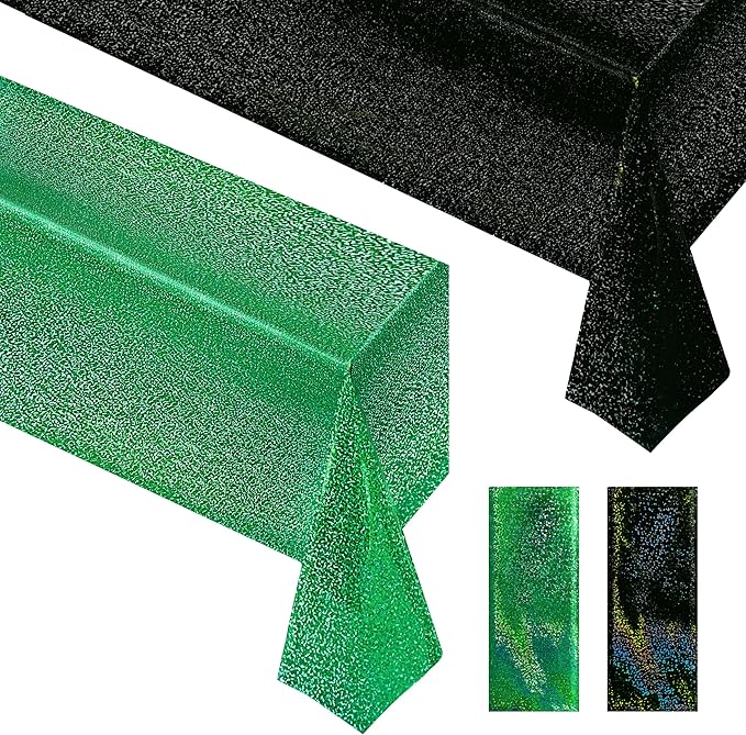Black & Green Holographic Tablecloth 40" x 108" Hot Pink Party Decoration Valentine's Day Birthday Party Table Decor Iridescence Plastic Table Cloth for Halloween Baby Shower