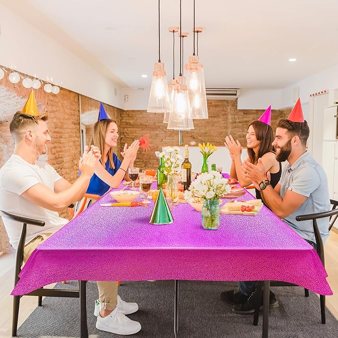 Pink & Fuchsia Red Holographic Tablecloth 40" x 108" Hot Pink Party Decoration Valentine's Day Birthday Party Table Decor Iridescence Plastic Table Cloth for Baby Shower Bachelorette Supplies
