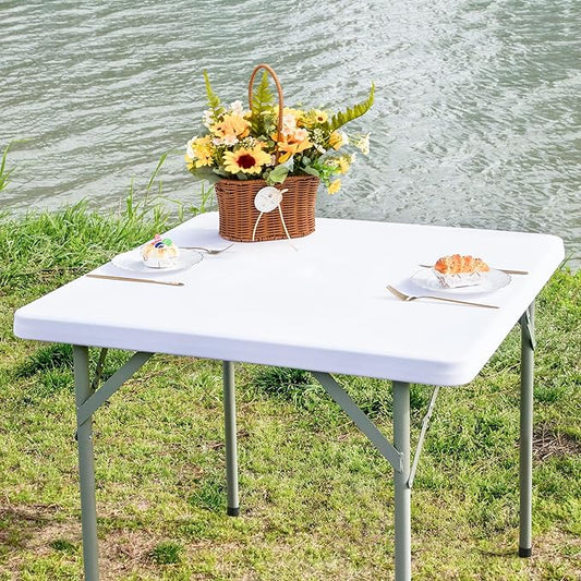 Square Fitted Table Cover Elastic Tablecloth Stretch Spandex Table Top Cover Table Topper Cap for Dining Kitchen Home Party White 34X34 Inch