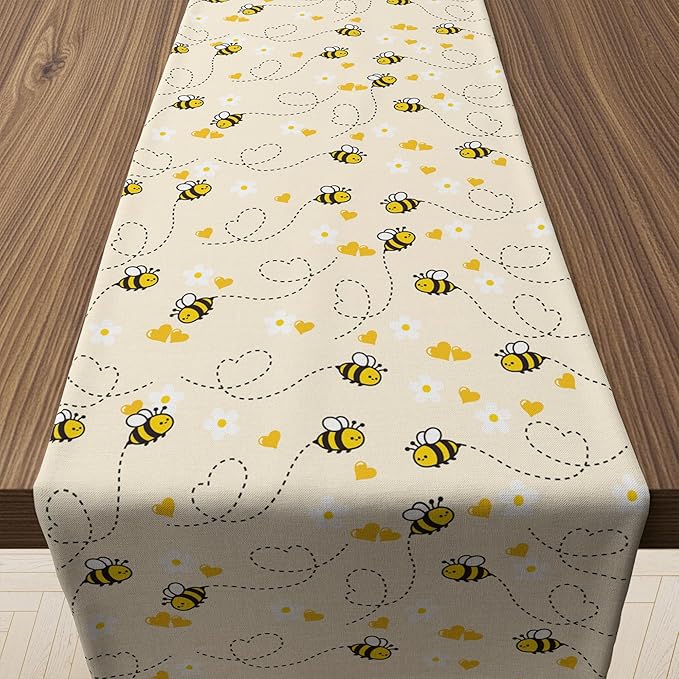 OHOME Summer Decorations for Home - Bee Table Runner | Spring Party Favors Supplies Decorations Indoor Outdoor - Summer Banner Backdrop - Birthday Holiday Table Runner for Home Kitchen