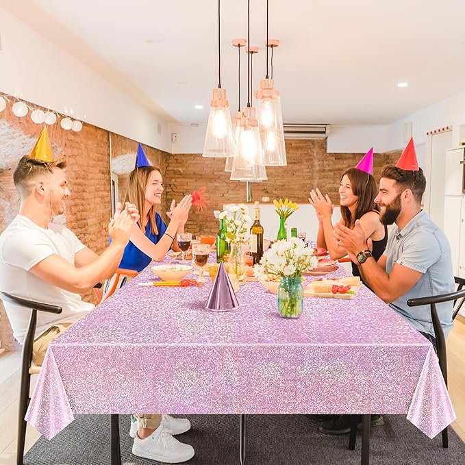 Just Shimmer Pink & PalePink Holographic Tablecloth 40" x 108" Hot Pink Party Decoration Birthday Party Table Decor Iridescence Plastic Table Cloth for Baby Shower Bachelorette Party Supplies