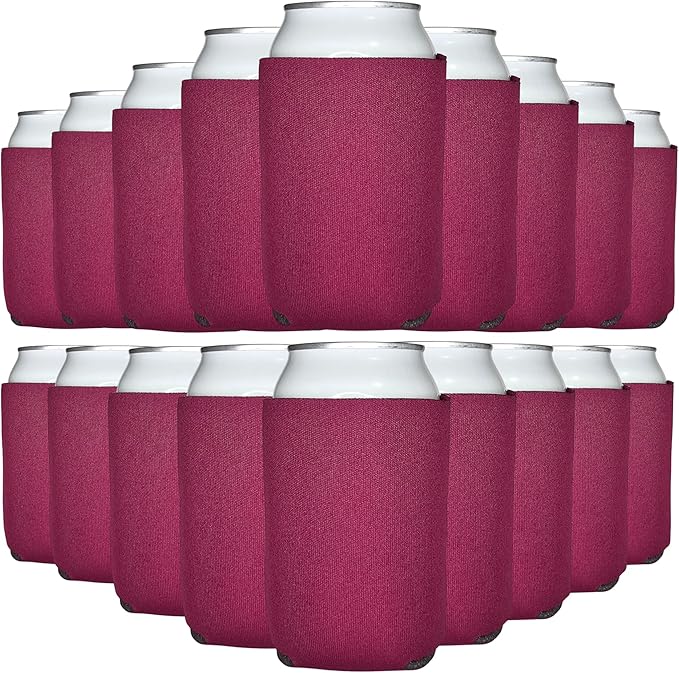 TahoeBay Bulk Blank Beer Can Cooler Sleeves (50-Pack) Sublimation Blanks for Vinyl Plain Soft Foam Can Sleeves Coolers for Soda Cans & Bottles Black, White, Assorted Solid Color (Burgundy)