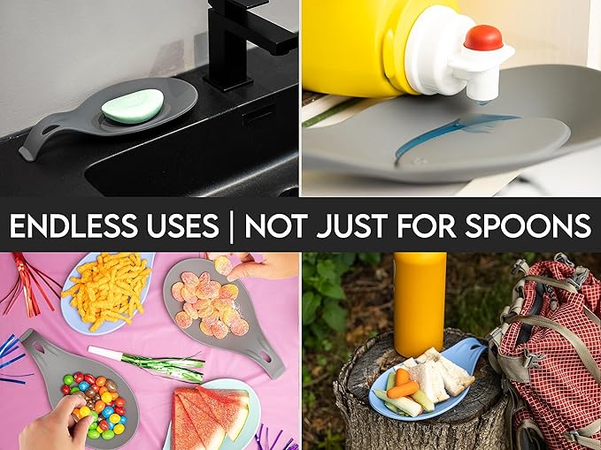 Silicone Spoon Rest for Stove Top – 1 Piece – HEAT RESISTANT DISHWASHER SAFE Kitchen Utensil Holder for LARGE Utensils - Won’t Break - Non-Slip - Ideal for Glass & Induction Cooktops - for Home Cooks