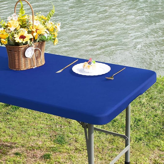 Rectangle 4ft Fitted Table Cover Elastic Tablecloth 4ft Stretch Spandex Table Top Cover for Dining Kitchen Home Party Blue 23X48 Inch