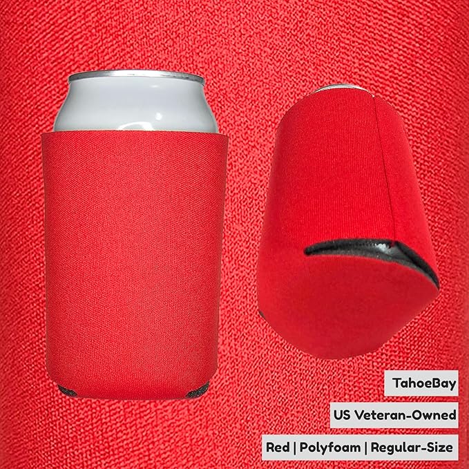 TahoeBay Bulk Blank Beer Can Cooler Sleeves (50-Pack) Sublimation Blanks for Vinyl Plain Soft Foam Can Sleeves Coolers for Soda Cans & Bottles Black, White, Assorted Solid Color (Red)