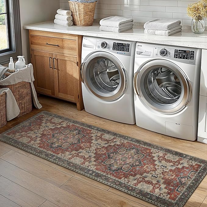 GENIMO Kitchen Mats for Floor 2PCs, Washable Anti Fatigue Mat for Cushioned, 17.3"x59"+17.3"x30", Waterproof Kitchen Rugs, Non Slip Comfort Standing Mat Rug for Home, Sink, Laundry, Bordeaux