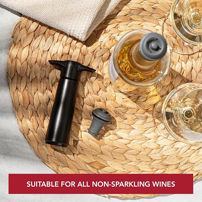 Vacu Vin Wine Saver Vacuum Stoppers – Airtight Seal for Opened Wine Bottles – Preserves Wine Freshness Up to 10 Days – Food Grade Rubber – Easy to Use Perfect for Every Occasion – Set of 2 – Gray