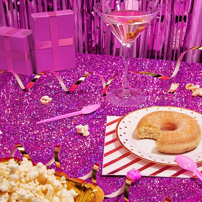 Pink & Pale Pink Holographic Tablecloth - 40" x 108" Valentine's Day & Birthday Party Decor - Iridescent Plastic Table Cloth for Baby Shower & Bachelorette Party