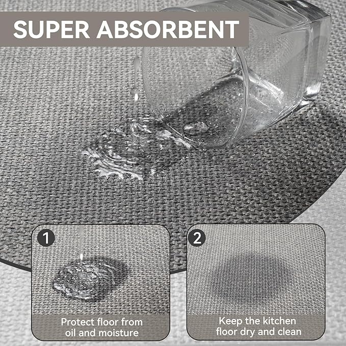 Kitchen Runner Rugs Non Slip Washable, Linen-Like 0.3" Thick Cushioned Absorbent Kitchen Mats for Floor, Mild Anti-Fatigue Long Sink Floor Mat Laundry Standing Mat, Easy Clean, Gray 17"x59"