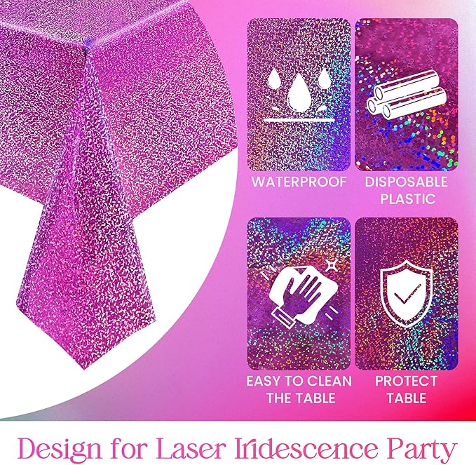 Pink & Fuchsia Red Holographic Tablecloth 40" x 108" Hot Pink Party Decoration Valentine's Day Birthday Party Table Decor Iridescence Plastic Table Cloth for Baby Shower Bachelorette Supplies