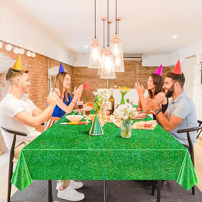 Just Shimmer Sparkling Holographic Laser Tablecloth - Shimmering, Waterproof, Easy to Clean - Ideal for Bachelorette, Birthday, Wedding, and Anniversary Party Decorations (Blue & Green, 2)