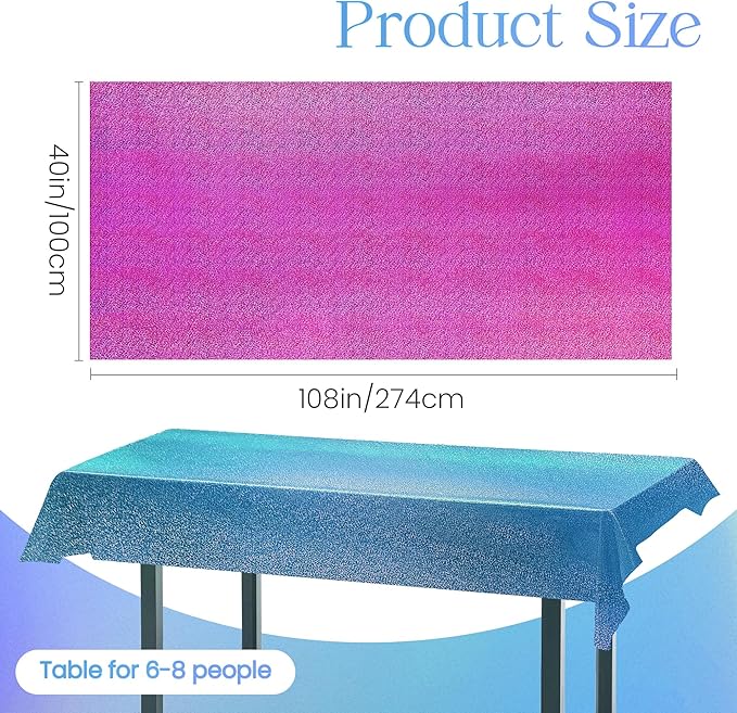 Purple & Blue & Fuchsia Red Holographic Tablecloth 40" x 108" Party Decoration Valentine's Day Birthday Party Table Decor Iridescence Plastic Table Cloth for Halloween Bachelorette Supplies