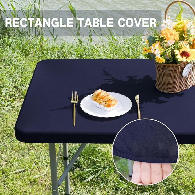 Rectangle Fitted Table Cover Elastic Tablecloth 4ft Stretch Spandex Table Top Cover for Dining Indoor Outdoor Party Navy 23X48 Inch