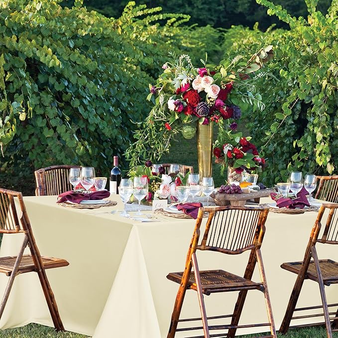 sancua Rectangle Tablecloths for 6 Foot Tables, 6 Pack - Washable Polyester Fabric Table Cloth for Wedding Party, Birthday, Banquet Reception, 54x108 Inch, Beige