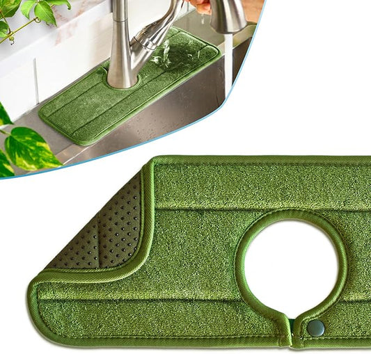 Ternal Original SINKMAT 15in Faucet Splash Guard Extra Long Microfiber Sink Drip Catcher Mat Non Slip Countertop Protector Drying Pad Kitchen Bathroom RV Machine Washable [Moss Green]
