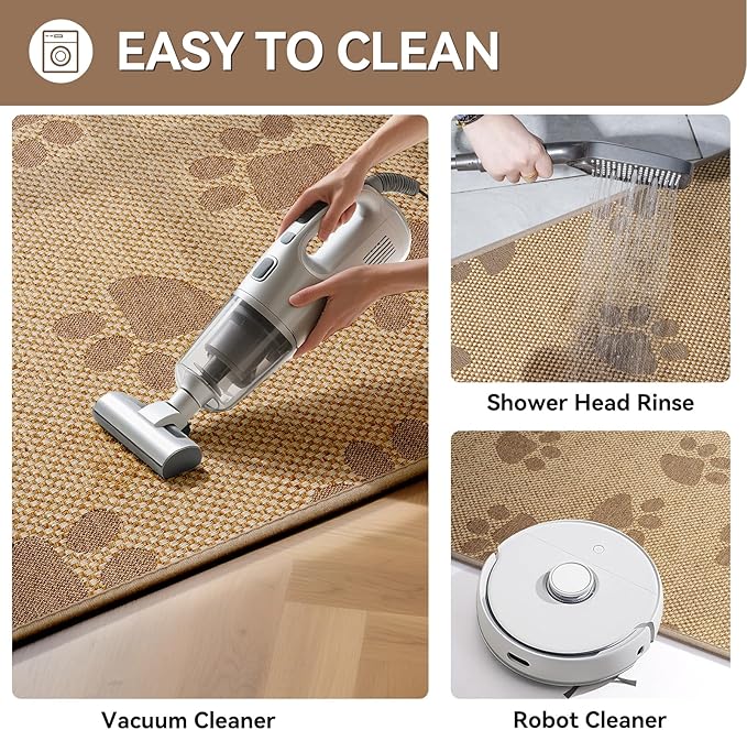 Kitchen Mats for Floor, Super Absorbent Kitchen Rugs Non Slip Washable, Rubber Backing Soft Woven Linen Embroidery Runner Rug, Standing Mat Kitchen Sink Mat, Easy to Clean, Brown 17x47