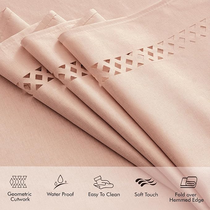MIULEE Pink Rectangle Linen Polyester Tablecloth with Decorative Cutouts Spring Waterproof Stain Resistant & Shrink-Proof Table Cloth 52x70 inch Farmhouse Style for Dining Wedding and Outdoor