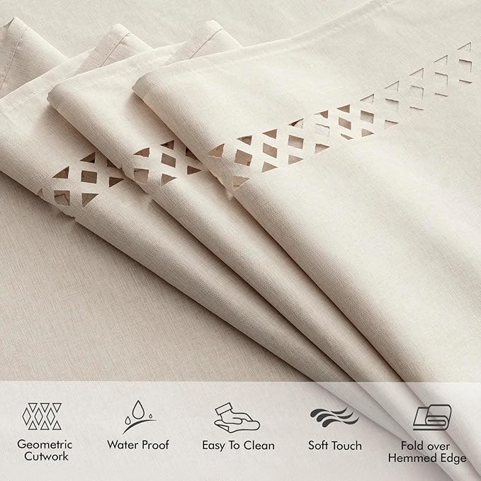 MIULEE Beige Rectangle Linen Polyester Tablecloth with Decorative Cutouts Spring Waterproof Stain Resistant & Shrink-Proof Table Cloth 60x144 inch Farmhouse Style for Dining Wedding and Outdoor