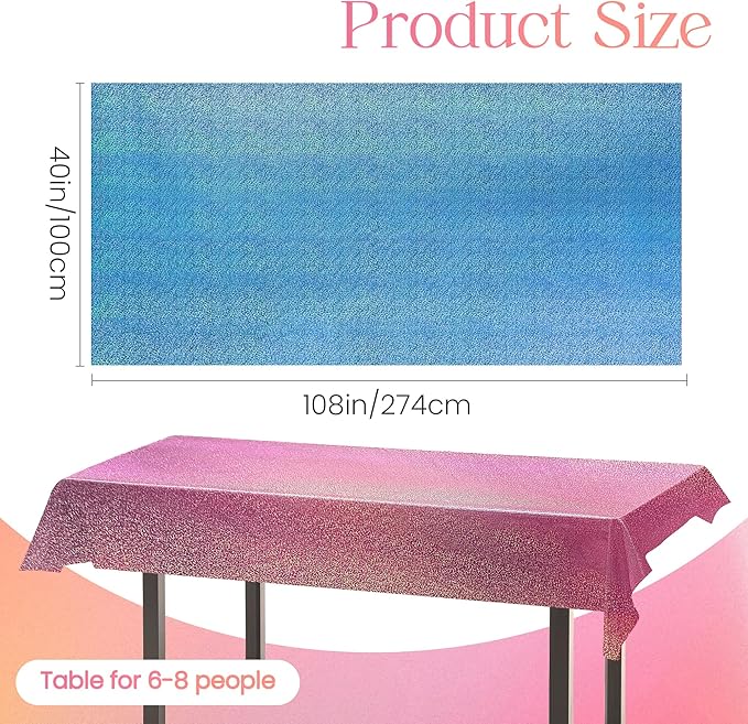 Sparkling Holographic Laser Tablecloth - Shimmering, Waterproof, Easy to Clean - Ideal for Bachelorette, Birthday, Wedding, and Anniversary Party Decorations (Pink & Light Blue & Purple, 3)