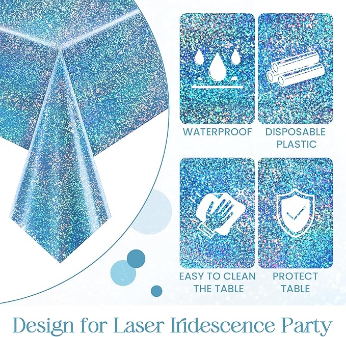 Sparkling Holographic Laser Tablecloth - Shimmering, Waterproof, Easy to Clean - Ideal for Halloween Bachelorette, Birthday, Wedding, and Anniversary Party Decorations (Light Blue & Green & Purple, 3)