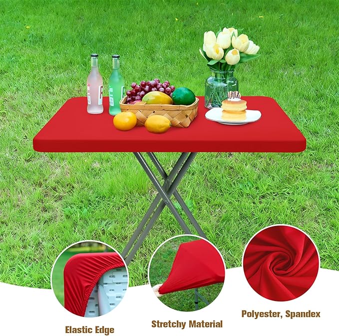 Fitted Rectangle Tablecloth 20 x 30 Inch Elastic Table Cloth for 2.5ft Table, Stretch Spandex Table Cover Red Washable Polyester Table Top Cap Cover for Dining Picnic Camping Indoor and Outdoor