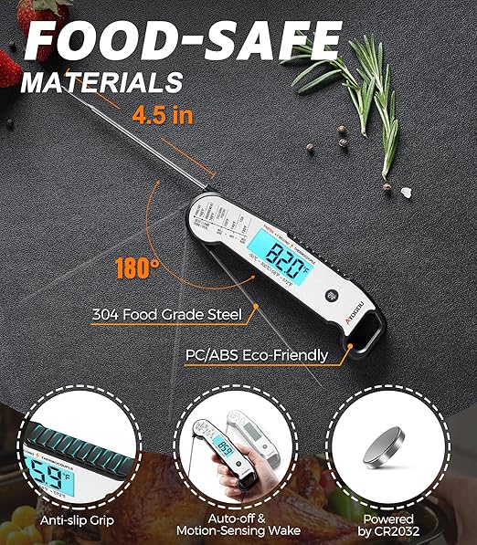 Atogou Professional Meat Thermometer Digital for Cooking Food, <1 Sec Instant Read & ±0.5℉ Accuracy, IP67 Waterproof, Thermocouple Sensor Probe, for Kithchen, BBQ, Grill, Silver