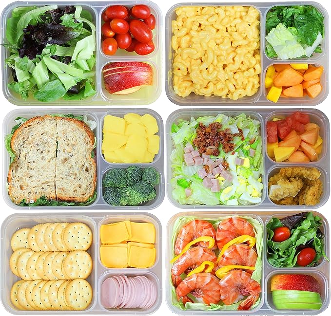 Simple Houseware 16 Pack 36 oz 3-Compartment Reusable Meal Prep Container, BPA-Free Stackable Bento Box - Microwave, Freezer & Dishwasher Safe