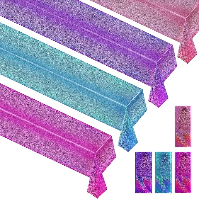 Pink&Purple&Blue&Fuchsia Red Holographic Tablecloth 40" x 108" Party Decoration Valentine's Day Birthday Party Table Decor Iridescence Plastic Table Cloth for Halloween Bachelorette Supplies
